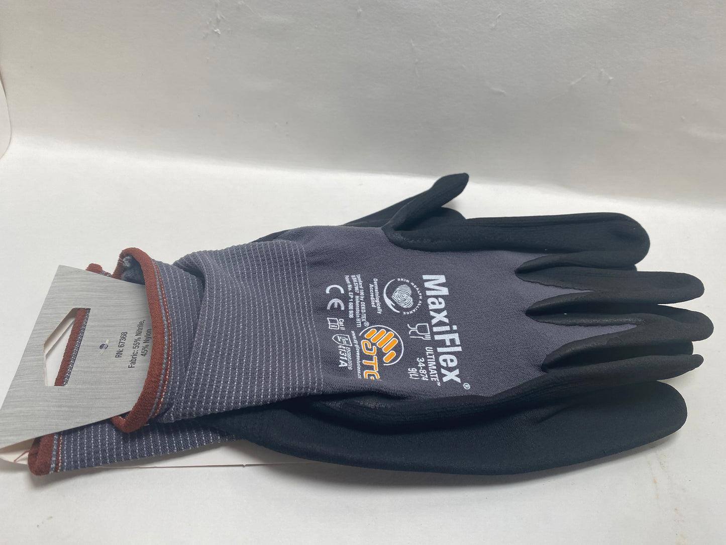 MaxiFlex ATG 34-874/Large Seamless Knit Nylon/Lycra Glove with Nitrile Coated Micro-Foam Grip on Palm and Fingers - Excellent grip and abrasion resistance