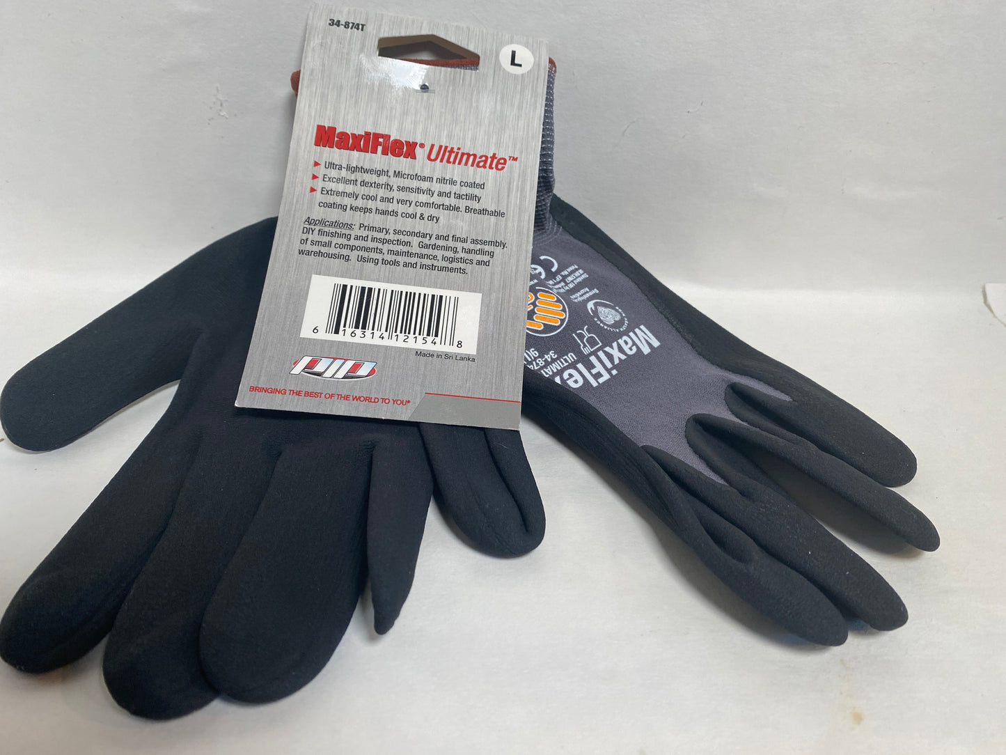 MaxiFlex ATG 34-874/Large Seamless Knit Nylon/Lycra Glove with Nitrile Coated Micro-Foam Grip on Palm and Fingers - Excellent grip and abrasion resistance