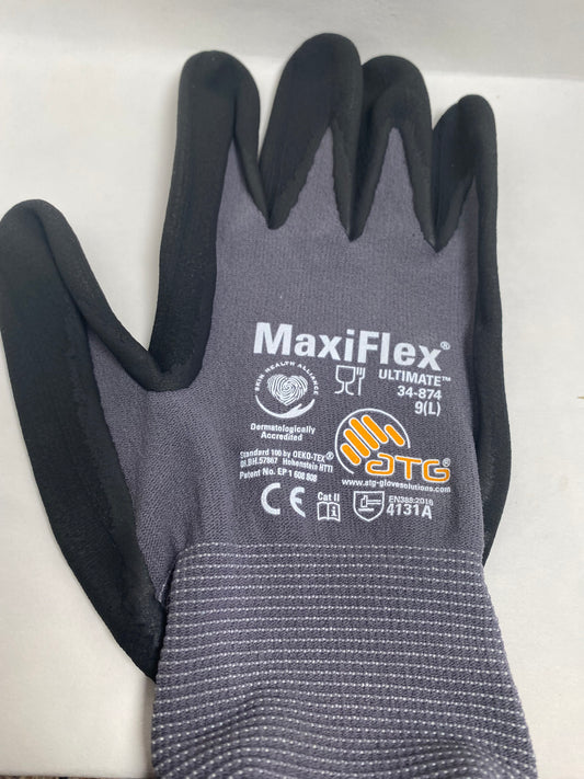 MaxiFlex ATG 34-874/Large Seamless Knit Nylon/Lycra Glove with Nitrile Coated Micro-Foam Grip on Palm and Fingers - Excellent grip and abrasion resistance